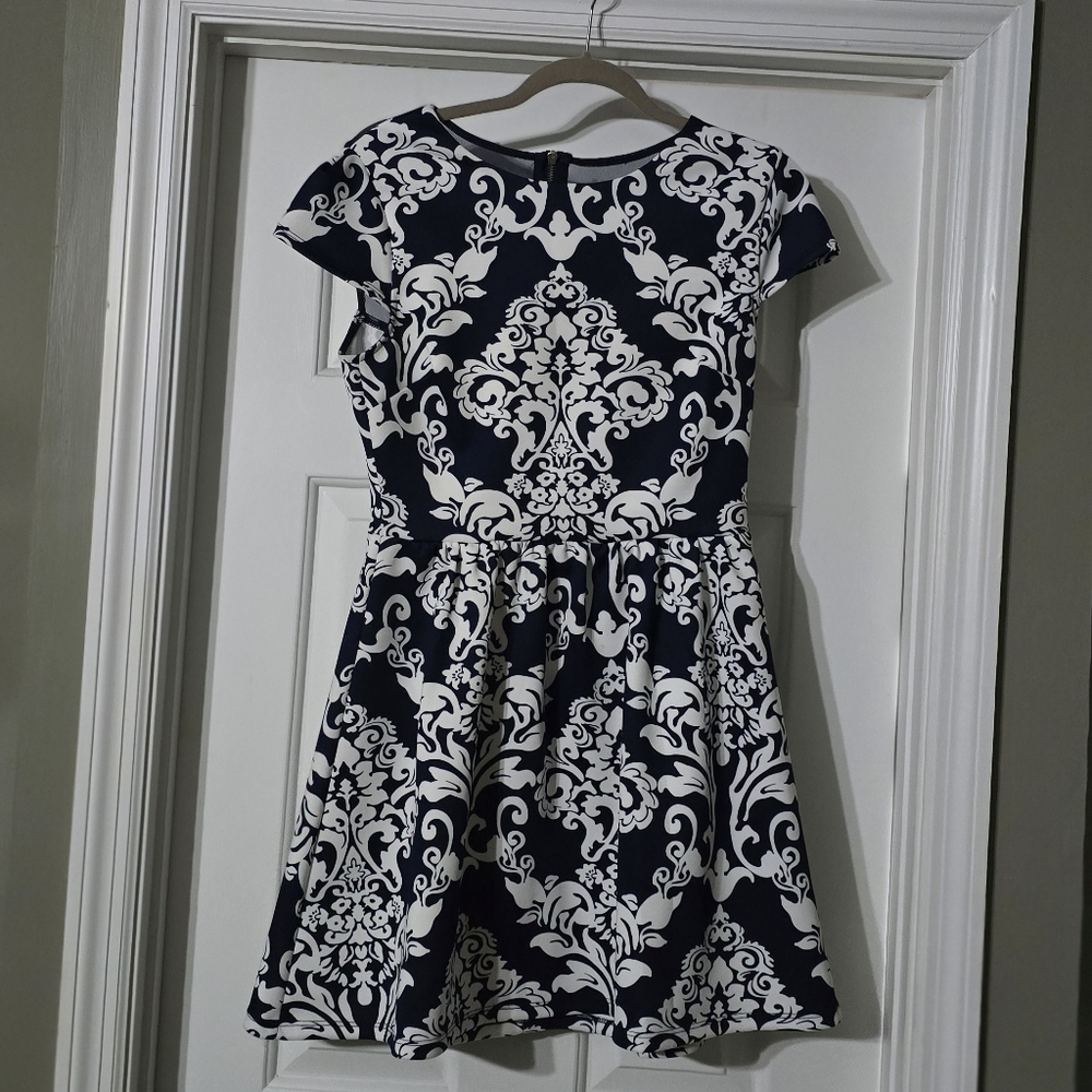 Navy Blue and White Floral Dress